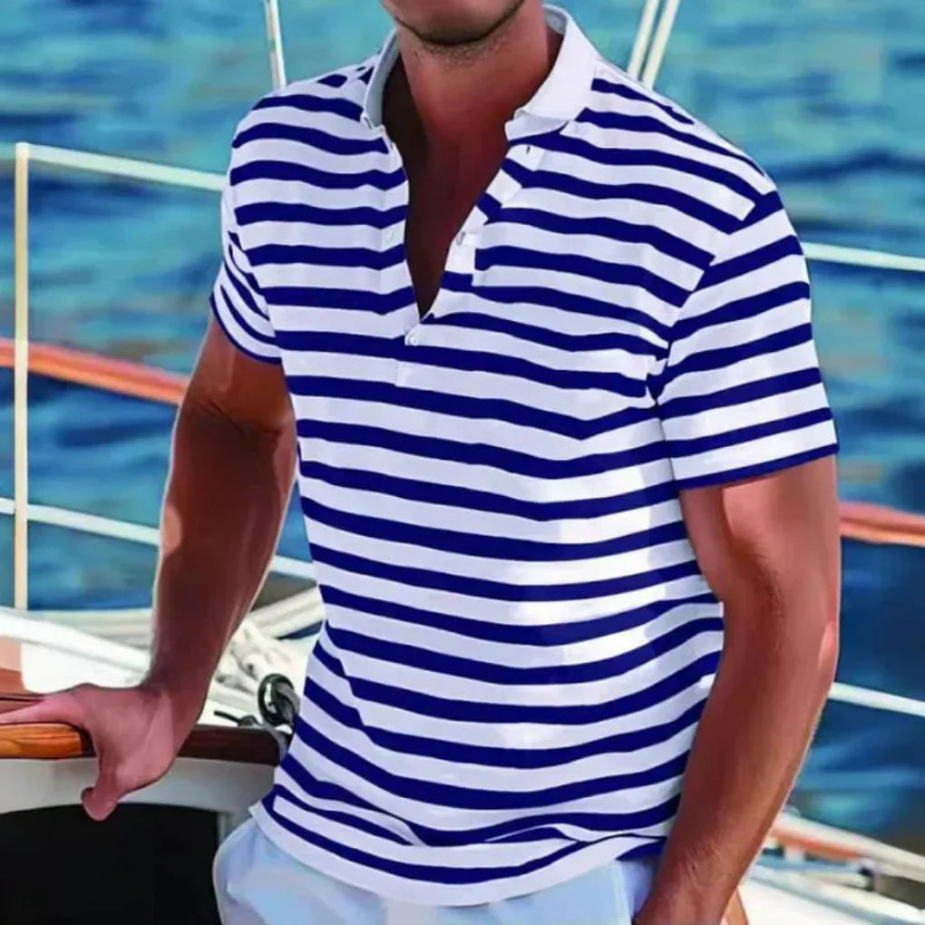 Momount | Tricou Polo Bărbați cu Dungi – Mâneci Scurte, Plajă, Vară Casual