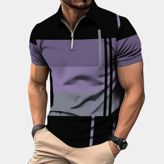 Tricou Polo Momount Bărbați Color Block – Dungi Orizontale, Mânecă Scurtă, Casual