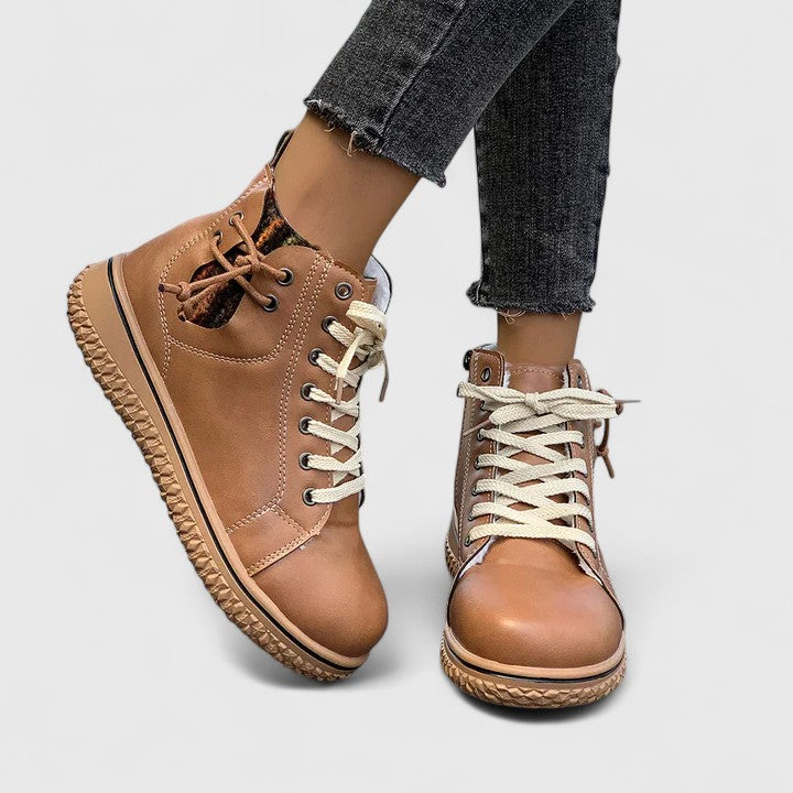 Cizme Sneaker Înalte Momount Damă – Cu Șireturi din Piele, Fermoar Lateral, Talpă Crepe