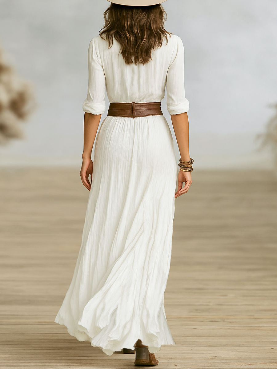 Isadora | Rochie Maxi de Vară Boho cu Decolteu V și Nasturi