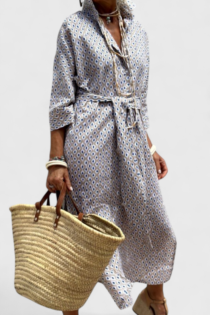 Rochie Midi Cămașă Momount Damă – Mânecă Lungă cu Dungi, Stil Casual pentru Plajă