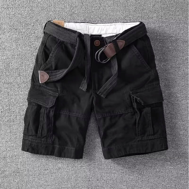 Pantaloni Cargo Momount Bărbați – Bumbac cu Curea, Închidere cu Nasture, Lungime până la Genunchi