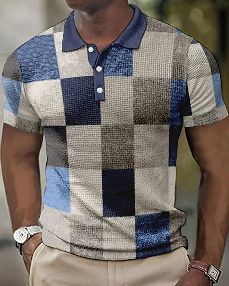 Tricou Polo cu Carouri Momount Bărbați – Patchwork, Mânecă Scurtă, Casual
