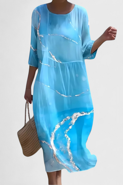 Momount Rochie Midi Florală – Mânecă 3/4 Croială Largă Casual de Vară