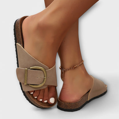 Momount | Sandale Damă cu Platformă | Talpă din Plută cu Cataramă | Slide Casual Vară cu Vârf Deschis Confortabile