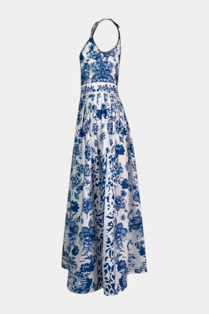 Rochie Maxi Florală Momount Damă – Halter, Fără Mâneci, Eleganta