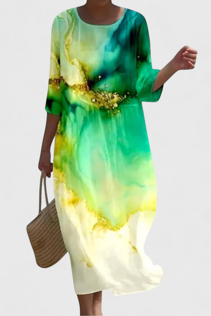 Momount Rochie Midi Florală – Mânecă 3/4 Croială Largă Casual de Vară