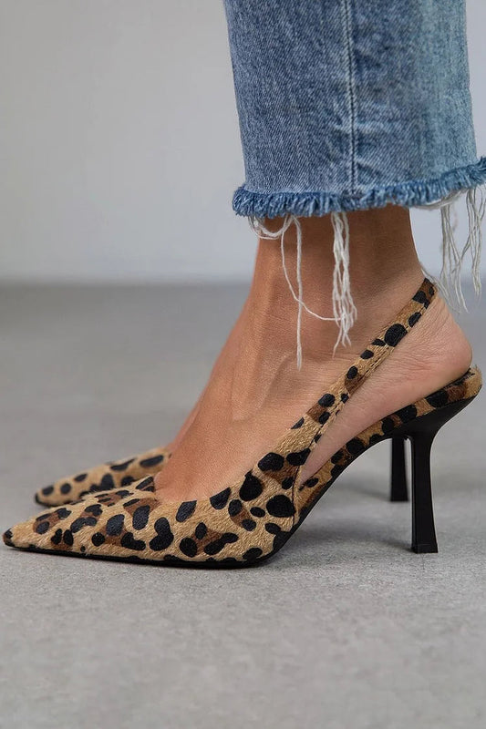 Evangeline | Pantofi Slingback Kitten Heel cu Imprimeu Leopard