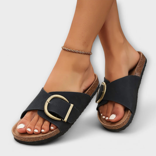 Momount | Sandale Damă cu Platformă | Talpă din Plută cu Cataramă | Slide Casual Vară cu Vârf Deschis Confortabile