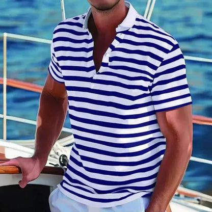 Momount | Tricou Polo Bărbați cu Dungi – Mâneci Scurte, Plajă, Vară Casual