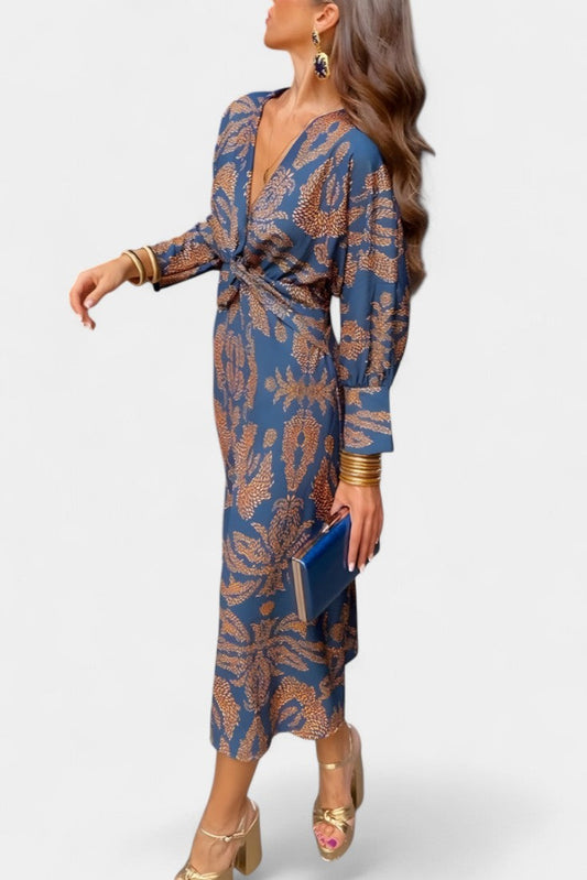 Rochie Midi Bodycon Momount Damă – Mânecă Lungă, Răsucită, Eleganta