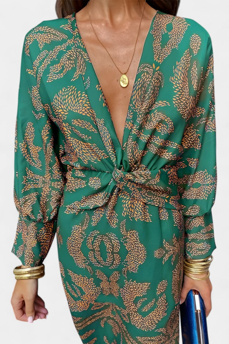 Rochie Midi Bodycon Momount Damă – Mânecă Lungă, Răsucită, Eleganta