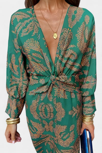 Rochie Midi Bodycon Momount Damă – Mânecă Lungă, Răsucită, Eleganta
