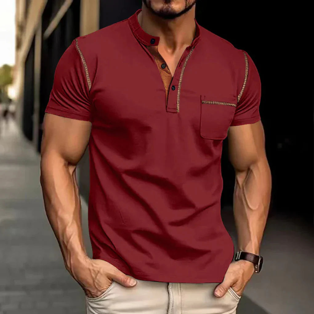 Momount Tricou Polo Bărbați – Guler Tunică cu Detalii de Contrast și Buzunar la Piept