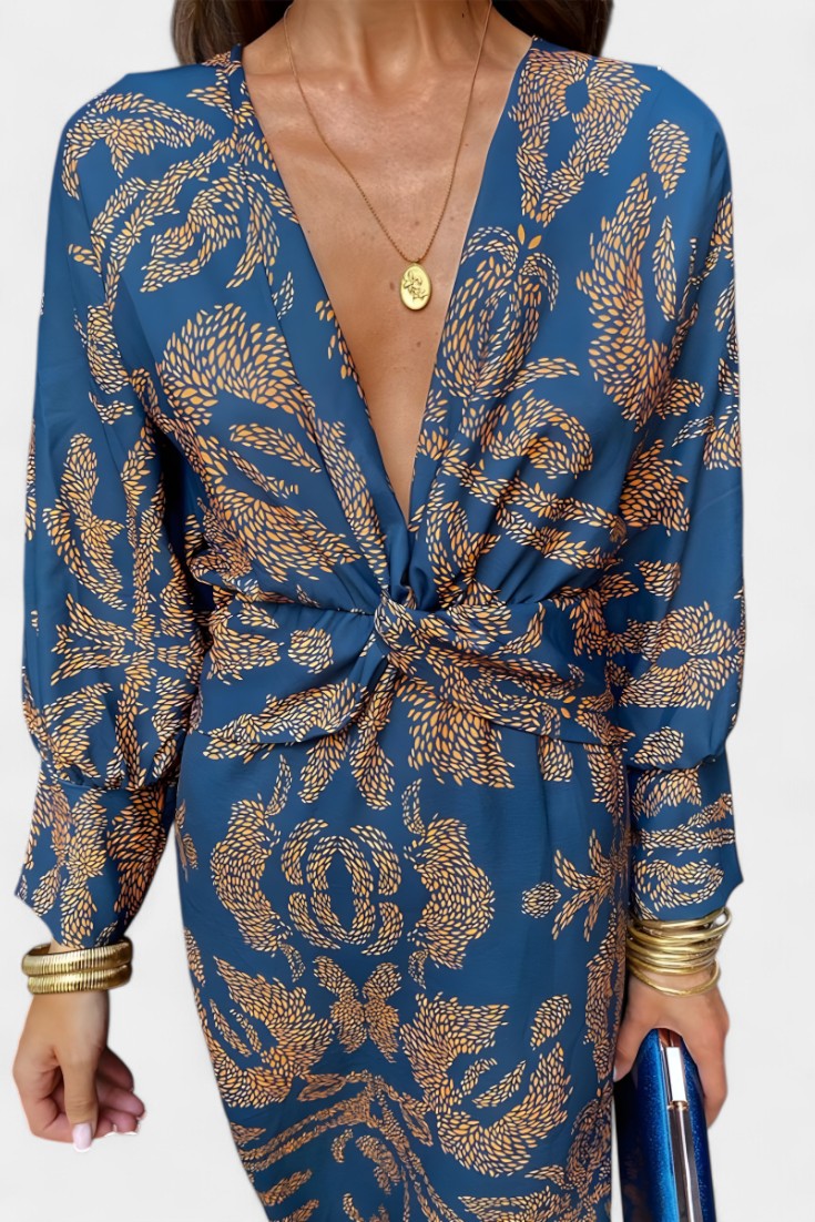 Rochie Midi Bodycon Momount Damă – Mânecă Lungă, Răsucită, Eleganta