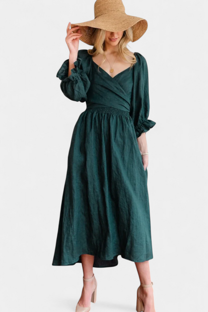 Rochie Midi de Vară Momount Damă – Mânecă Bufantă cu Decupaj, Croială A-line