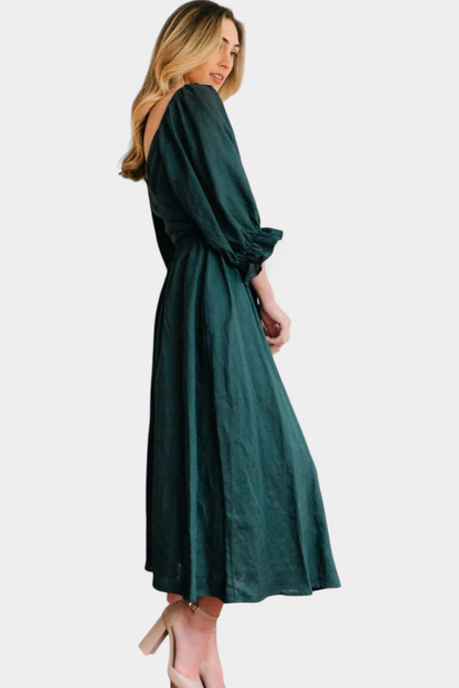 Rochie Midi de Vară Momount Damă – Mânecă Bufantă cu Decupaj, Croială A-line