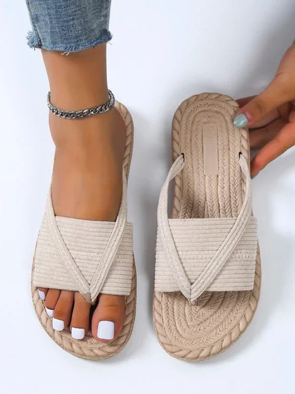 Sandale Espadrile Momount Damă – Slide Plate din Iută Țesută cu Inel pentru Deget