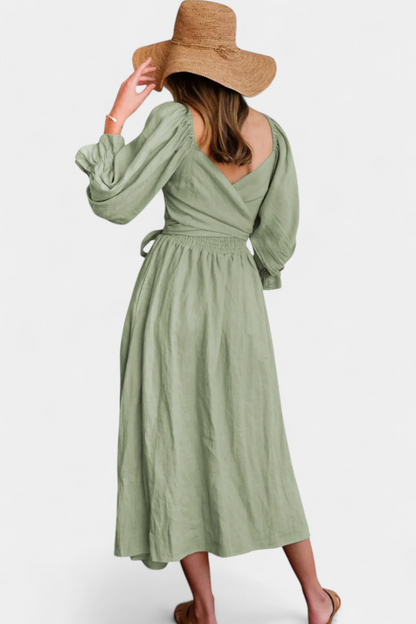 Rochie Midi de Vară Momount Damă – Mânecă Bufantă cu Decupaj, Croială A-line