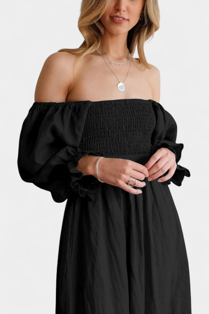 Rochie Midi de Vară Momount Damă – Mânecă Bufantă cu Decupaj, Croială A-line