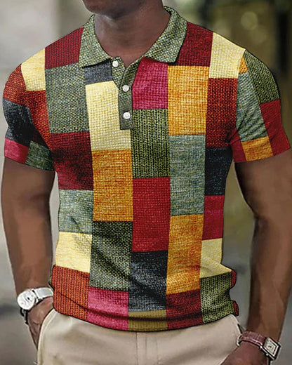 Tricou Polo cu Carouri Momount Bărbați – Patchwork, Mânecă Scurtă, Casual