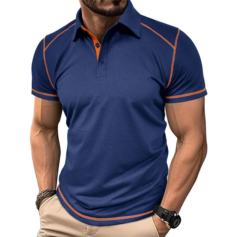 Momount Tricou Polo Bărbați – Cusături Contrast Croială Atletică Mânecă Scurtă