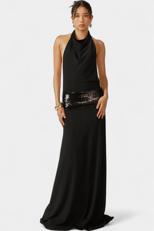 Momount Rochie Maxi de Vară – Elegantă fără Mâneci cu Halter Drapată
