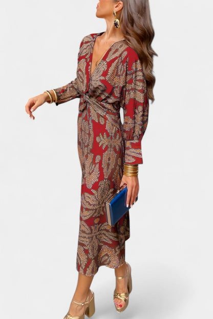 Rochie Midi Bodycon Momount Damă – Mânecă Lungă, Răsucită, Eleganta