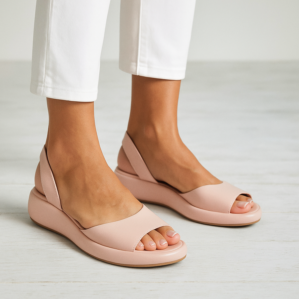 Sandale Wedge Momount Damă – Slingback din Piele Portocalie, Platformă, Vârf Deschis