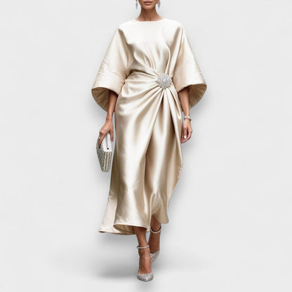 Momount Rochie Midi din Satin Damă – Drapată cu Mâneci Batwing Elegantă