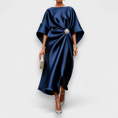 Momount Rochie Midi din Satin Damă – Drapată cu Mâneci Batwing Elegantă
