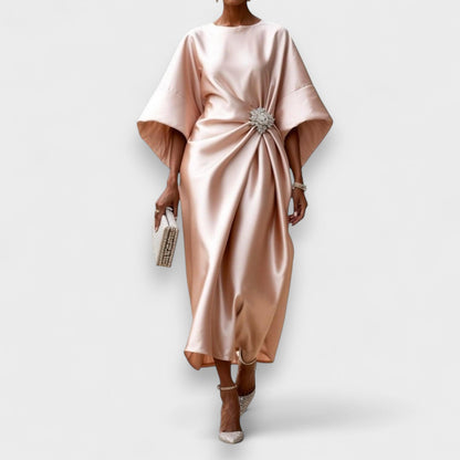 Momount Rochie Midi din Satin Damă – Drapată cu Mâneci Batwing Elegantă