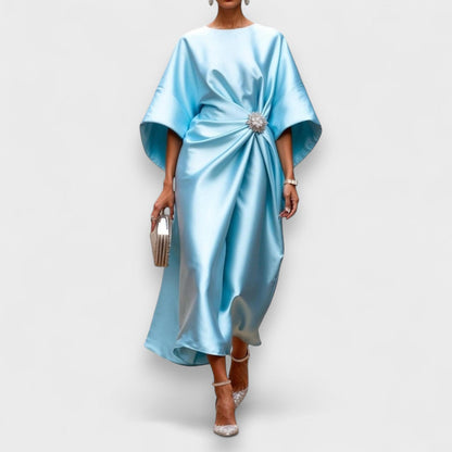 Momount Rochie Midi din Satin Damă – Drapată cu Mâneci Batwing Elegantă