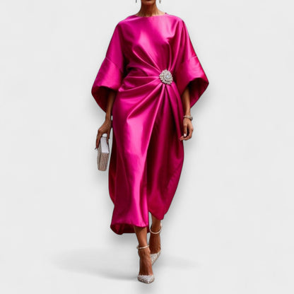Momount Rochie Midi din Satin Damă – Drapată cu Mâneci Batwing Elegantă