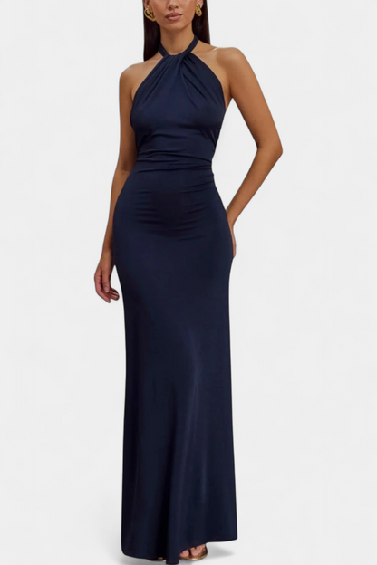 Momount Rochie Maxi Mulată Damă – Decolteu Halter Fără Mâneci Elegantă