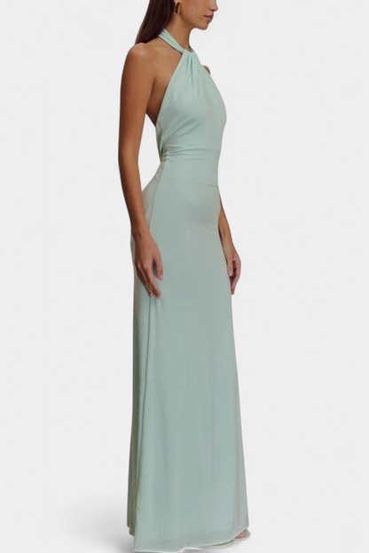 Momount Rochie Maxi Mulată Damă – Decolteu Halter Fără Mâneci Elegantă