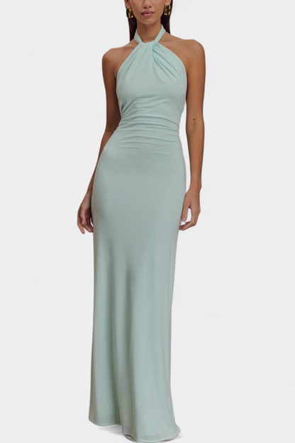 Momount Rochie Maxi Mulată Damă – Decolteu Halter Fără Mâneci Elegantă