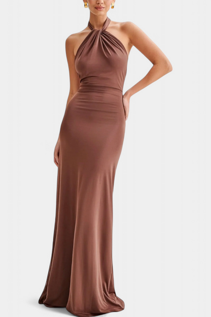 Momount Rochie Maxi Mulată Damă – Decolteu Halter Fără Mâneci Elegantă