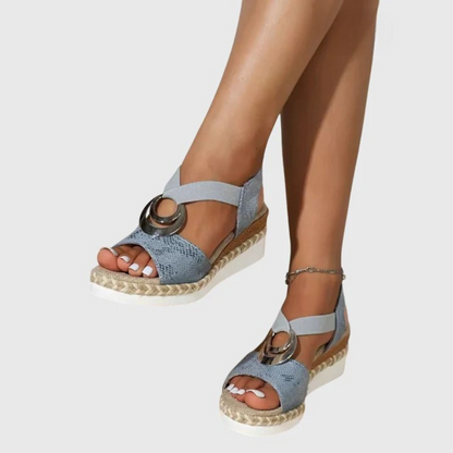Momount Sandale Wedge Espadrile Damă – Roz Pal Metalic cu Curea la Gleznă