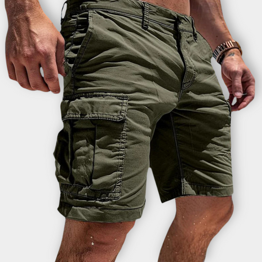 Pantaloni Scurți Cargo Momount Bărbați – Croială Slim, Buzunar cu Clapă, Bumbac, Vară