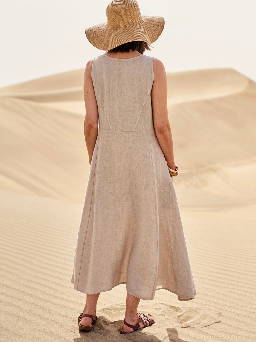 Melisande | Rochie Maxi din In cu Decolteu Rotund