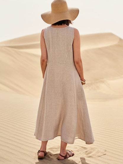 Melisande | Rochie Maxi din In cu Decolteu Rotund