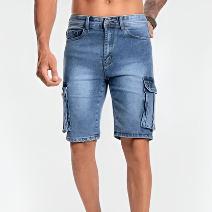Pantaloni Cargo din Denim Momount Bărbați – Stretch, Lungime până la Genunchi, Buzunar cu Clapă
