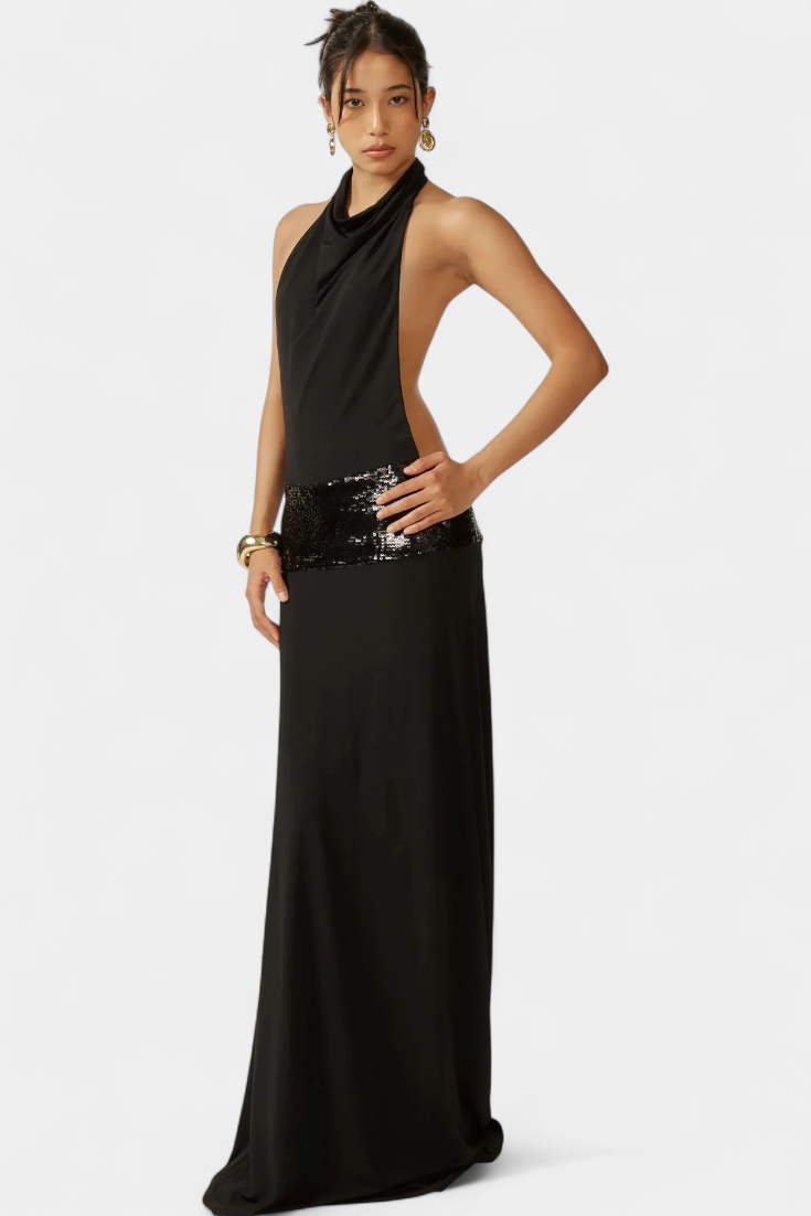 Momount Rochie Maxi de Vară – Elegantă fără Mâneci cu Halter Drapată