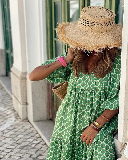 Bellanova | Rochie Maxi de Vară Boho cu Imprimeu și Volane
