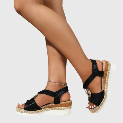 Momount Sandale Wedge Espadrile Damă – Roz Pal Metalic cu Curea la Gleznă