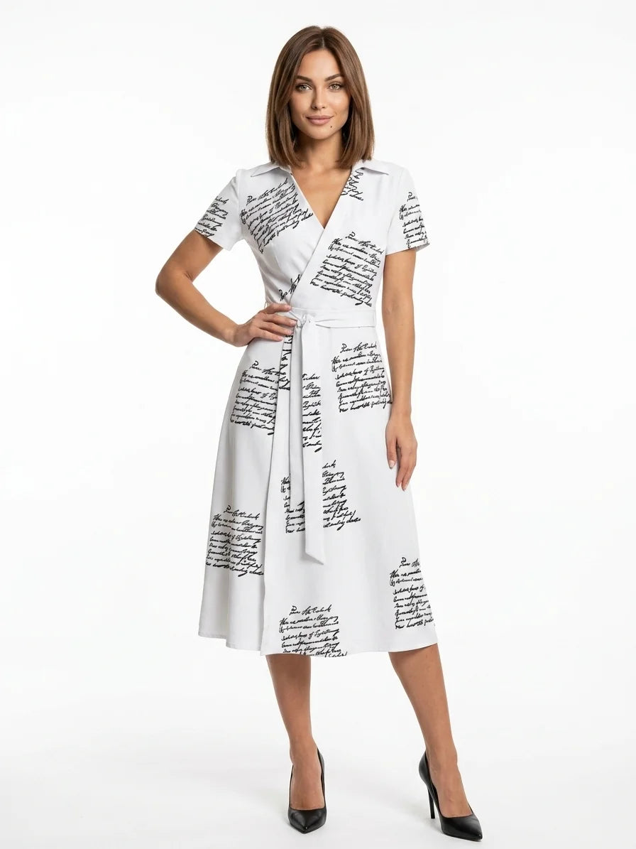 Ameliana | Elegant Off Shoulder Belted Summer Midi Dress - White - front