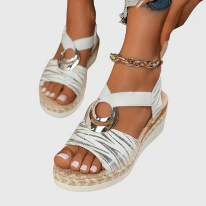 Momount Sandale Wedge Espadrile Damă – Roz Pal Metalic cu Curea la Gleznă