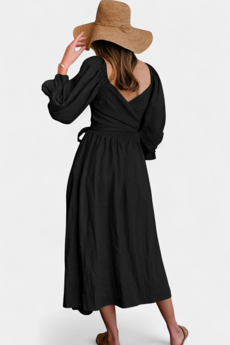 Rochie Midi de Vară Momount Damă – Mânecă Bufantă cu Decupaj, Croială A-line