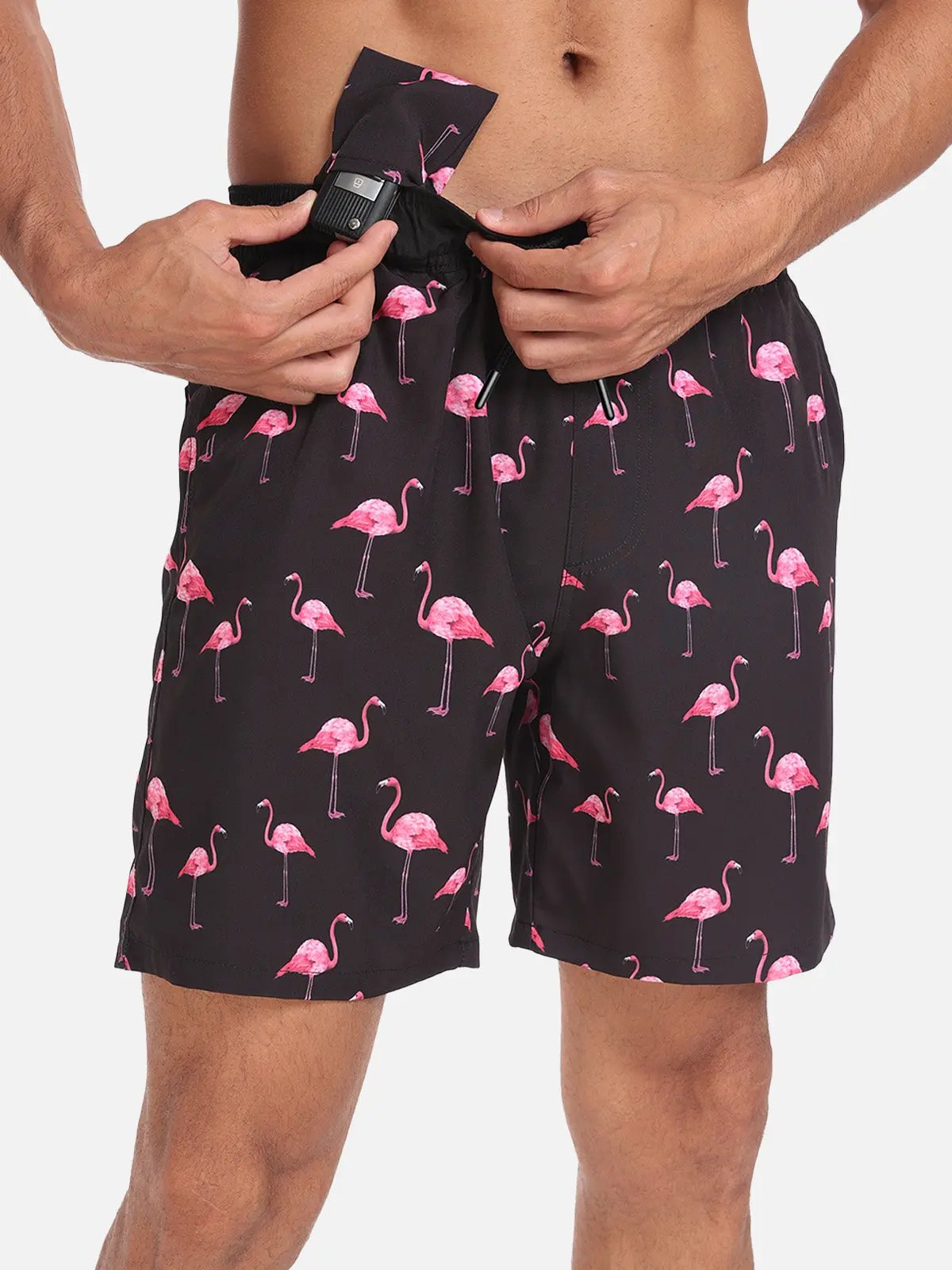 Pantaloni de Baie Momount Bărbați – Imprimeu Flamingo, Cordon, Plajă de Vară